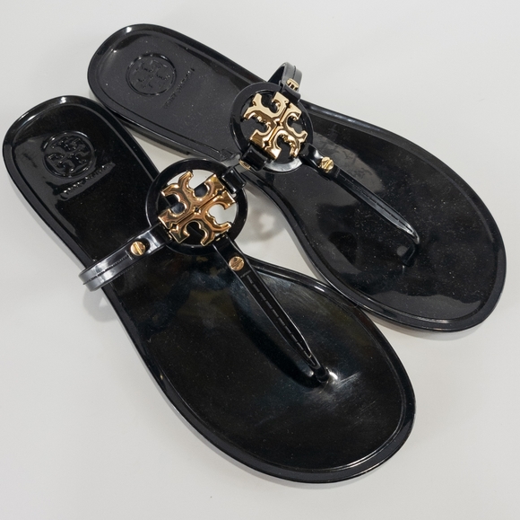Tory Burch Mini Miller Jelly Flat Thong Sandals Black -7 - Picture 6 of 8